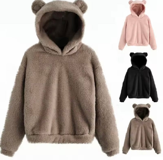Autumn winter style plush rabbit ear hooded sweater/sweatshirt